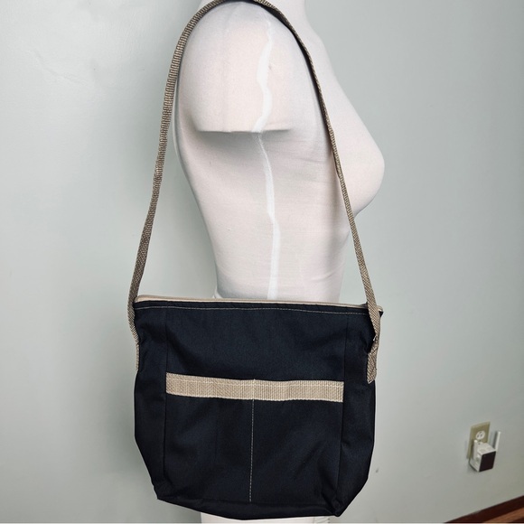 I Bags Handbags - I Bags Handmade in USA Black & Tan Canvas Shoulder Bag Organized Compartments